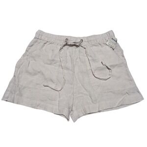 C&C California Shorts Womens S Beige 100% Linen Drawstring Elastic Waist Casual